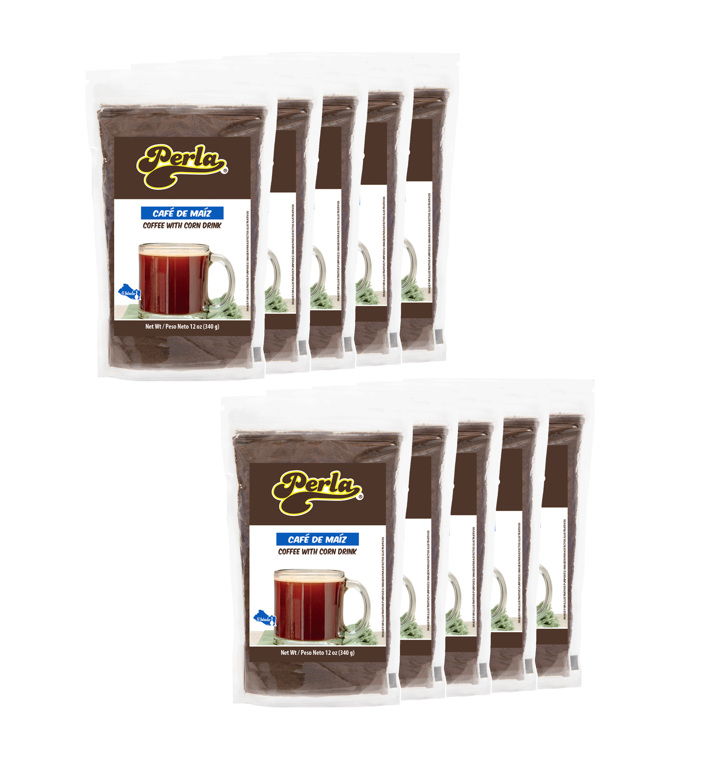 Perla Coffee with Corn Drink Mix (Cafe de Maiz) 12 oz, Pack of 10