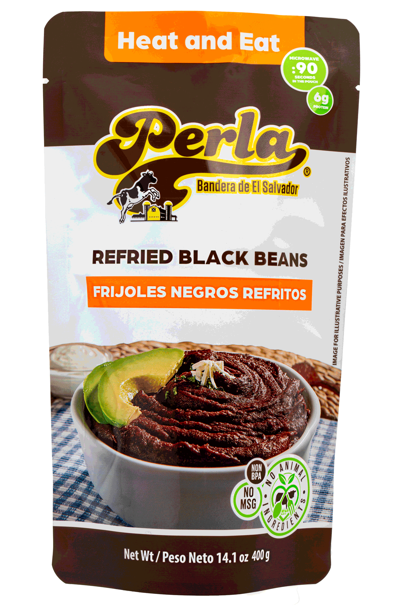 Perla Refried Black Beans (Frijoles Negros Refritos) 14 oz, Single Pouch
