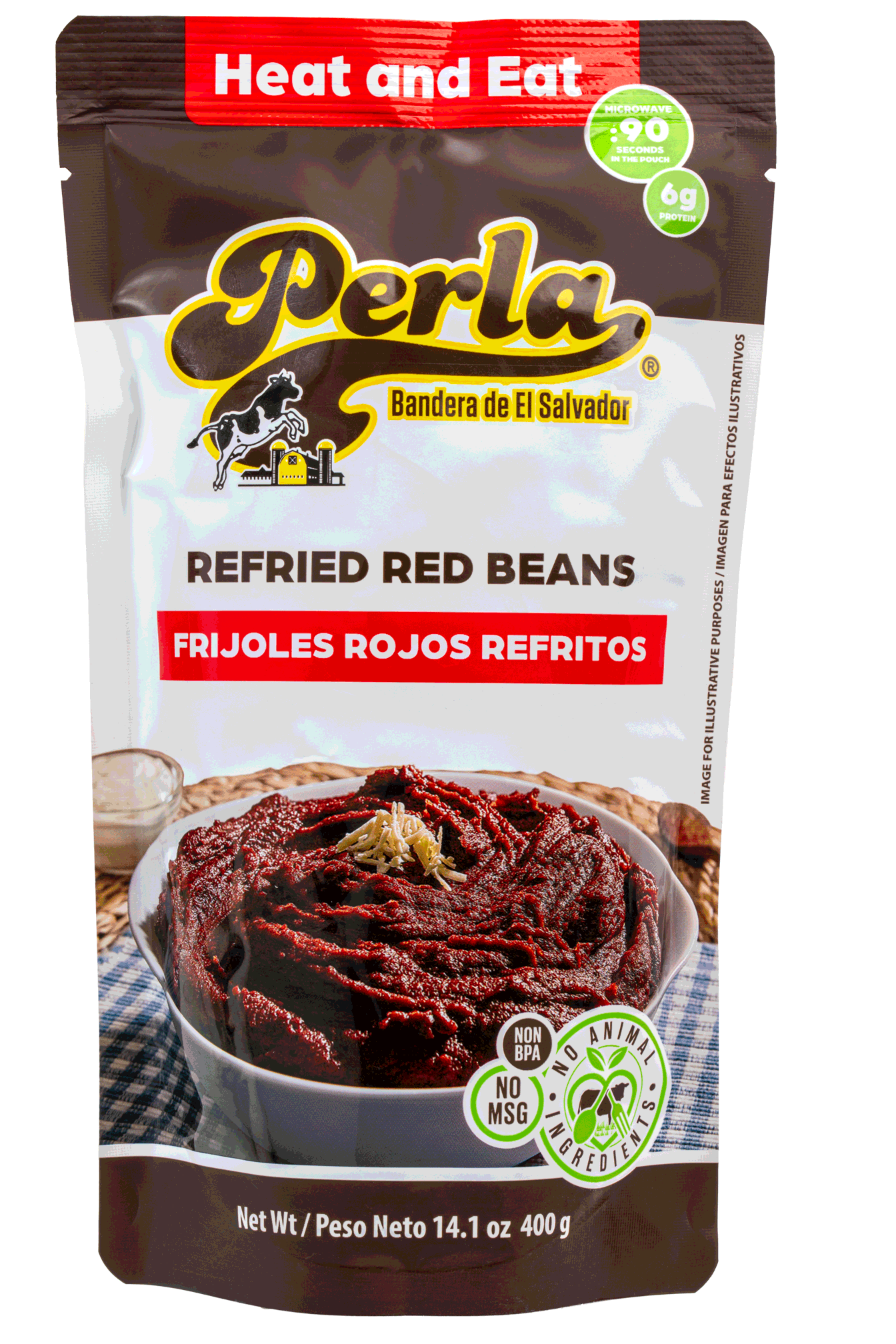 Perla Refried Red Beans (Frijoles Rojos Refritos) 14 oz, Single Pouch