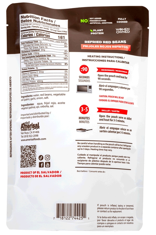 Perla Refried Red Beans (Frijoles Rojos Refritos) 28.2 oz, Single Pouch