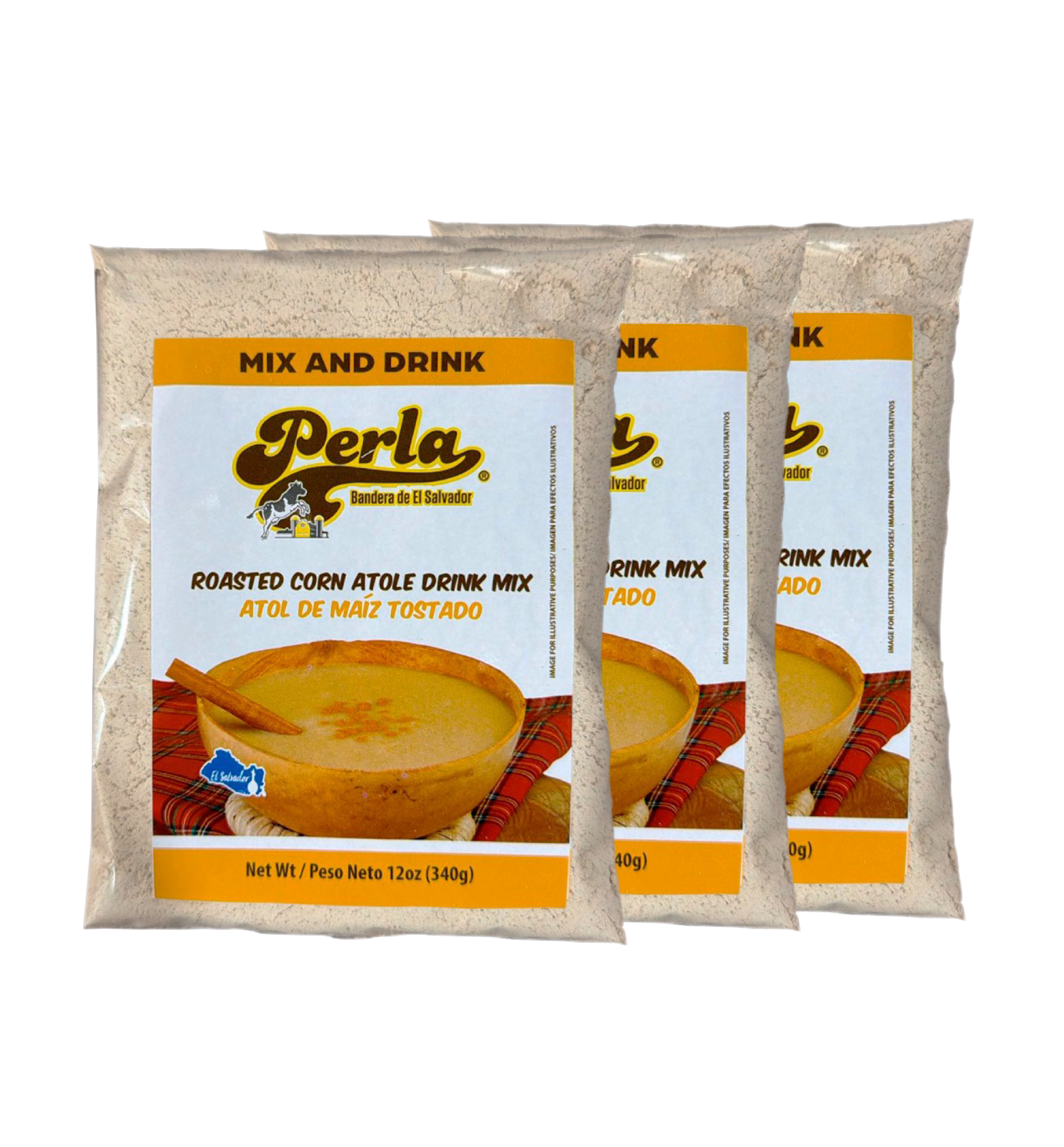 Perla Roasted Corn Drink Mix (Atol de Maiz Tostado) 12 oz, PACK OF 3