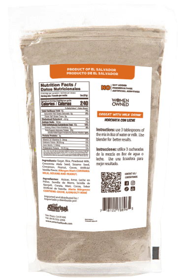 Perla Orgeat with Milk Drink Mix (Horchata con Leche) 12 oz, Single Pouch