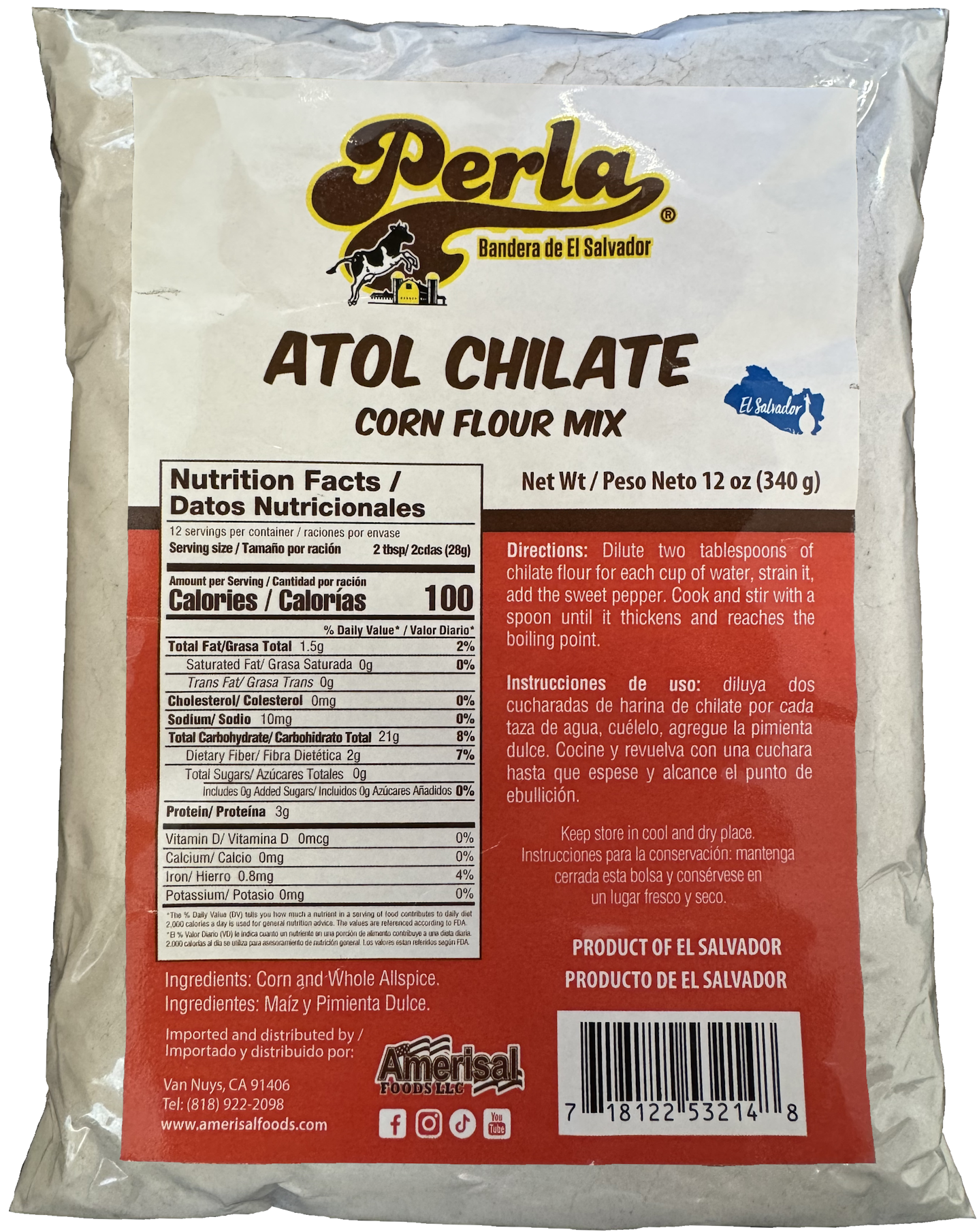 Perla Atol Chilate (Corn Flour Mix)l PACK OF 3