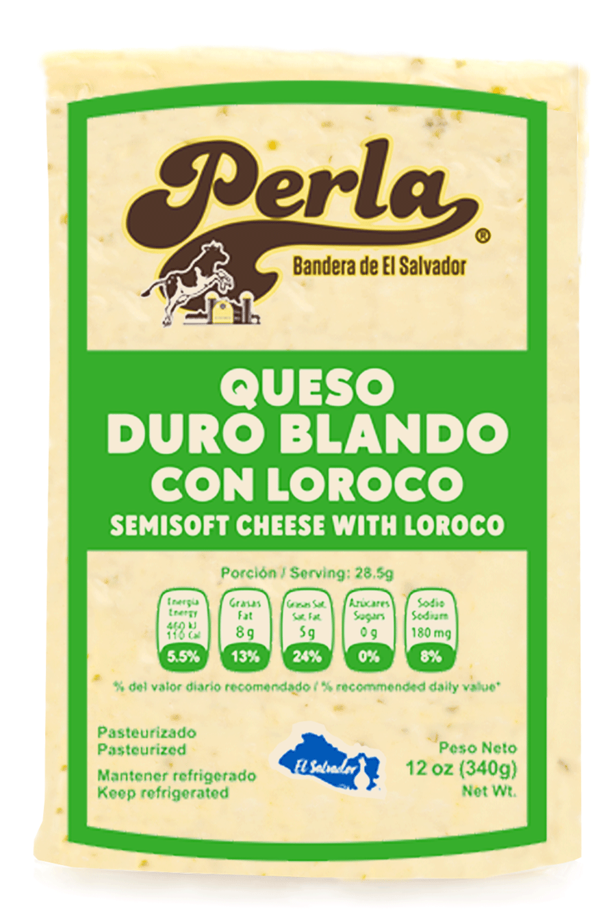 Perla Queso Duro Blando con Loroco (Hard Soft Cheese with Loroco) 12 oz