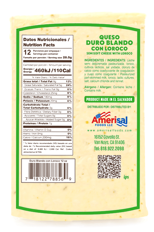 Perla Queso Duro Blando con Loroco (Hard Soft Cheese with Loroco) 12 oz