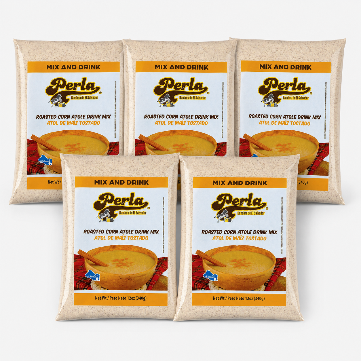 Perla Roasted Corn Drink Mix (Atol de Maiz Tostado) 12 oz, PACK OF 5