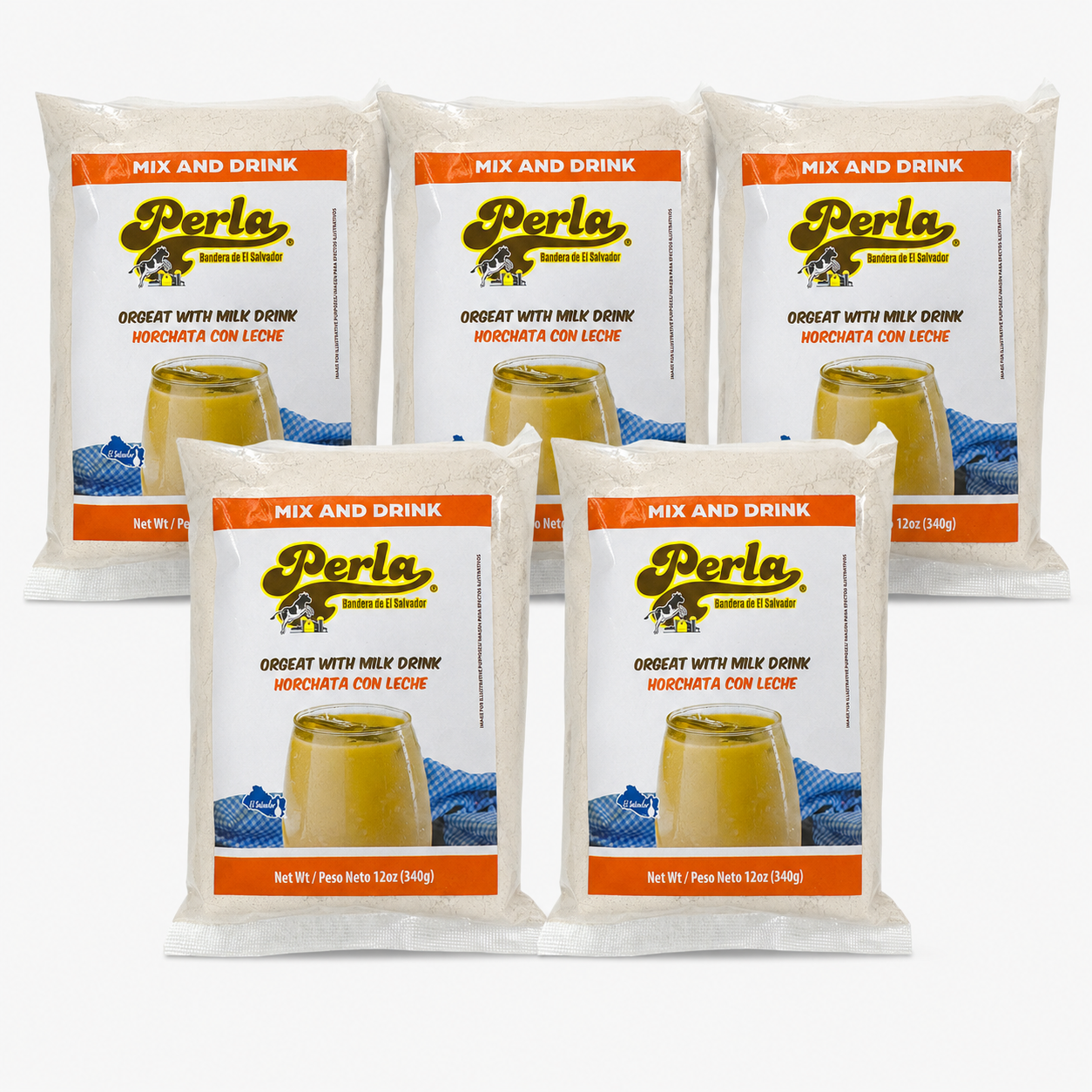 Perla Orgeat with Milk Drink Mix (Horchata con Leche) 12 oz, Pack of 5
