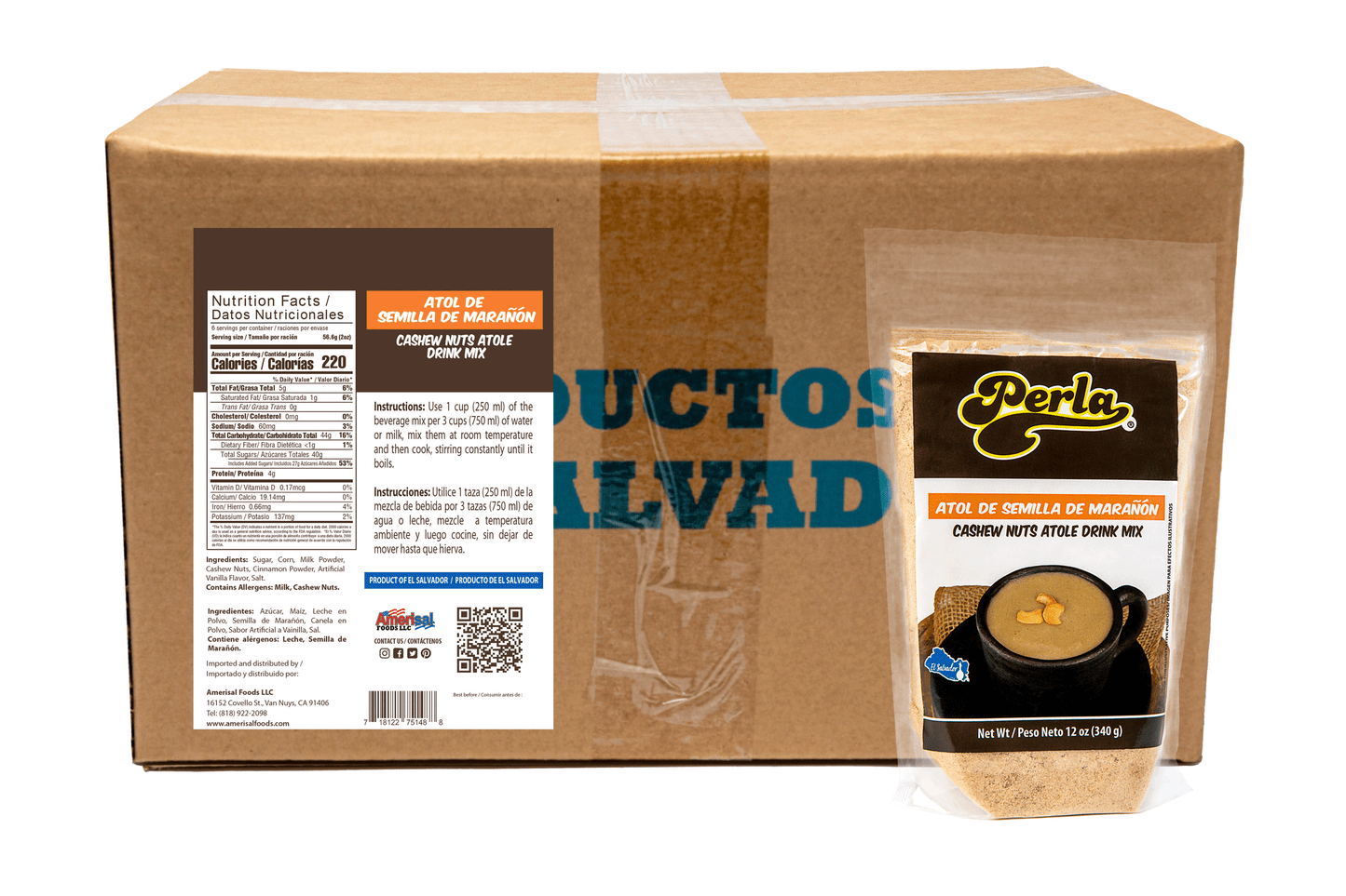Perla Atol de Semilla de Maranon (Cashew Nuts Atole Drink) 12 oz, Case of 20