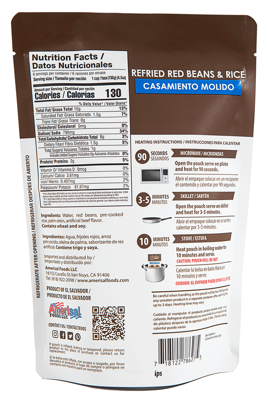 Perla Refried Red Beans & Rice (Casamiento Molido Salvadoreño) 28.22 oz, Single Pouch