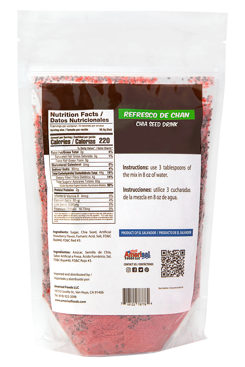 Perla Chia See Drink (Refresco de Chan) 12 oz, Single Pouch