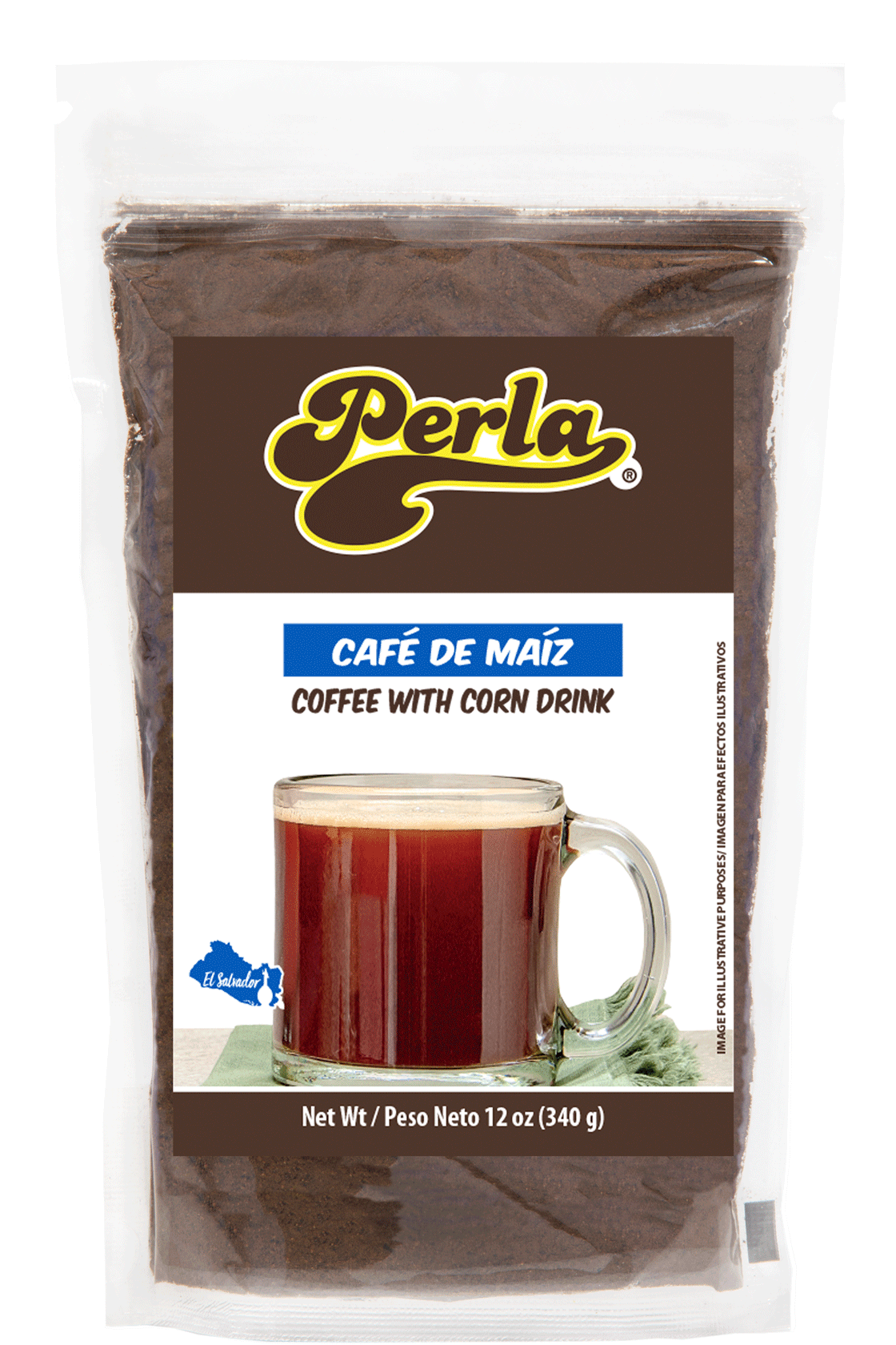 Perla Coffee with Corn Drink Mix (Cafe de Maiz) 12 oz, Single Pouch