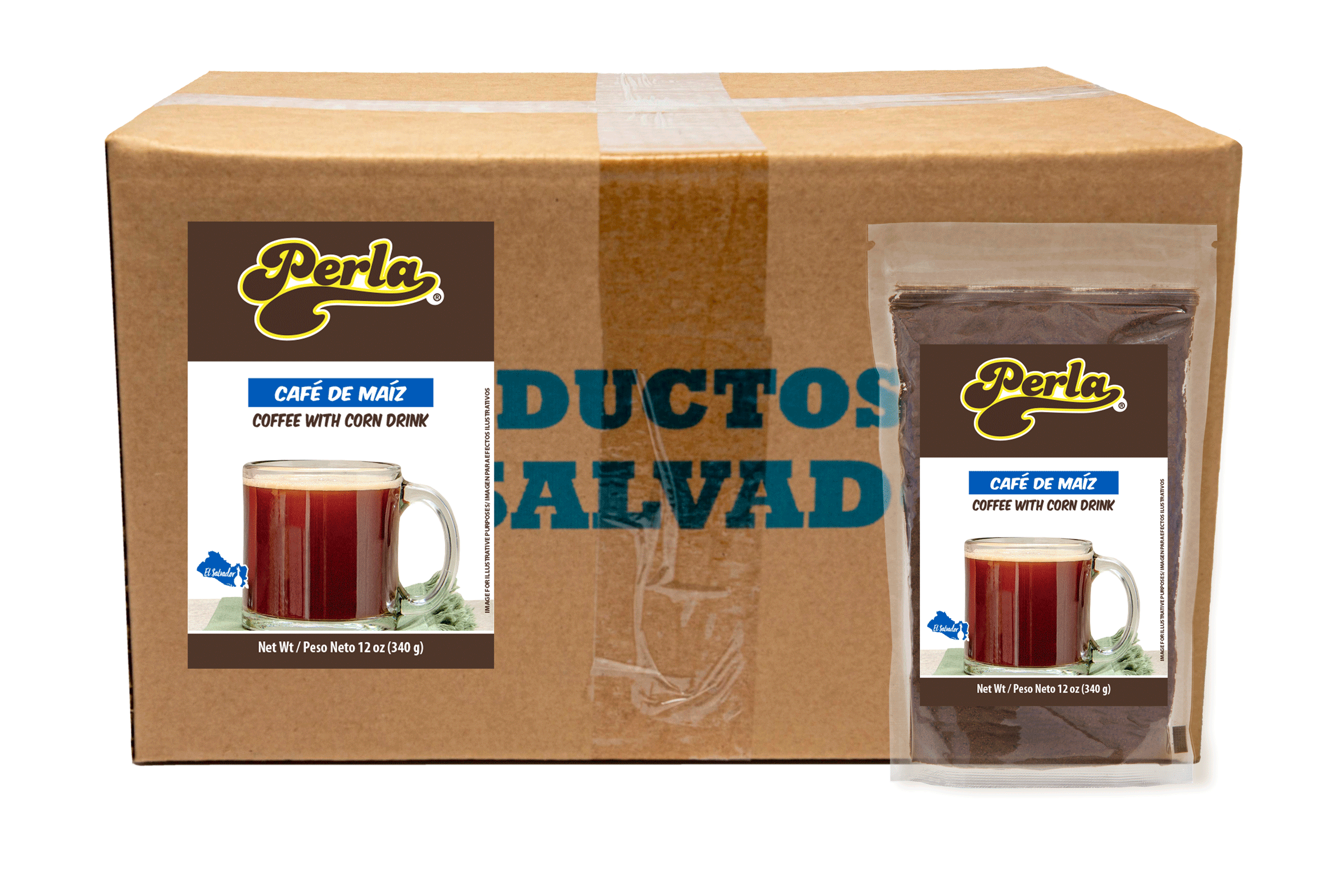 Perla Coffee with Corn Drink Mix (Cafe de Maiz) 12 oz, Case of 20