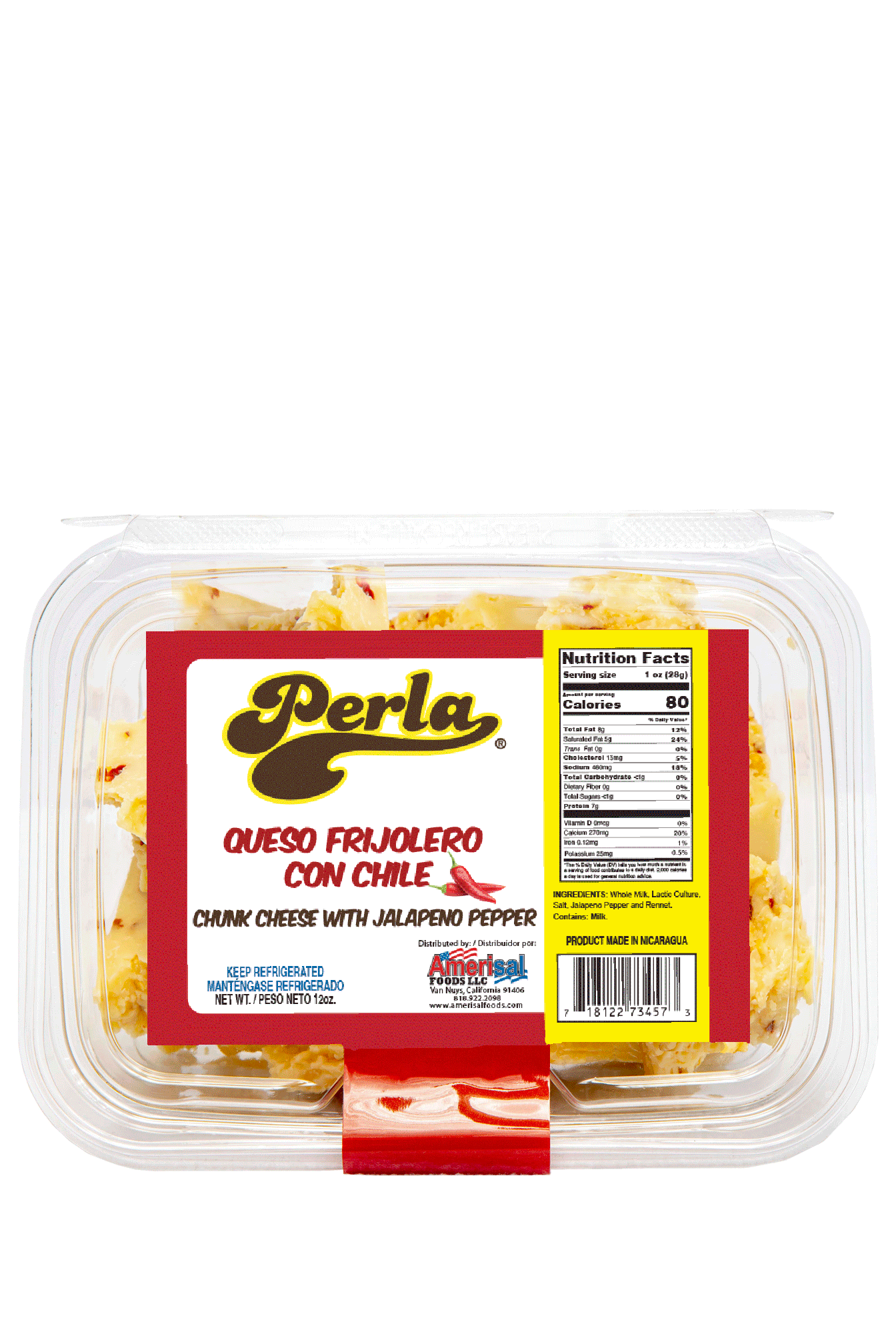 Perla Queso Frijolero con Chile (Chunk Cheese with Hot Pepper) 12 oz