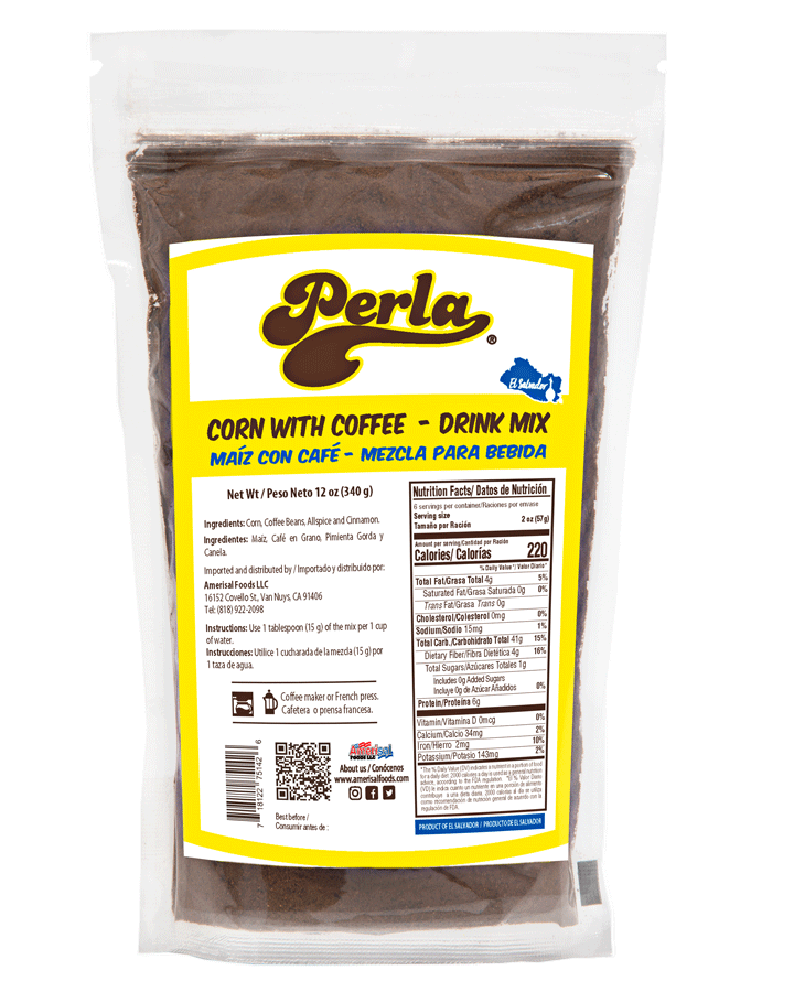 Perla Coffee with Corn Drink Mix (Cafe de Maiz) 12 oz, Single Pouch