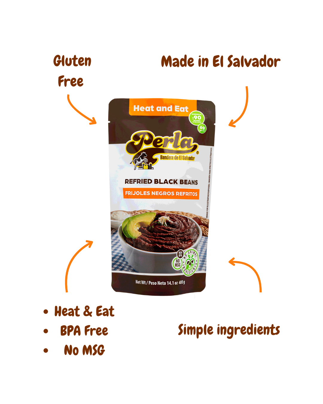 Perla Refried Black Beans (Frijoles Negros Refritos) 14 oz, Single Pouch