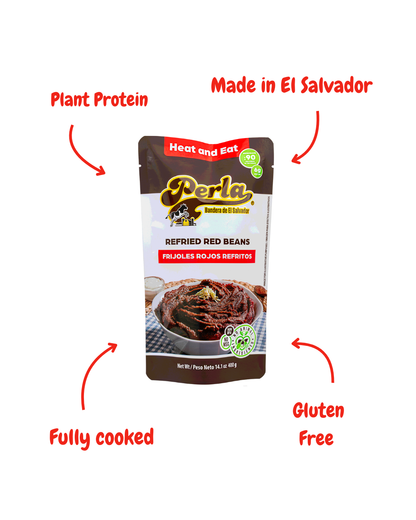 Perla Refried Red Beans (Frijoles Rojos Refritos) 14 oz, Single Pouch