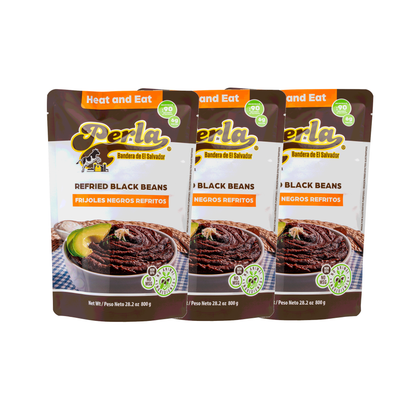 Perla Refried Black Beans (Frijoles Negros Refritos) 28 oz - PACK OF 3