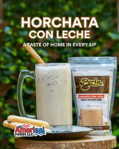 Perla Orgeat with Milk Drink Mix (Horchata con Leche) 12 oz, Single Pouch