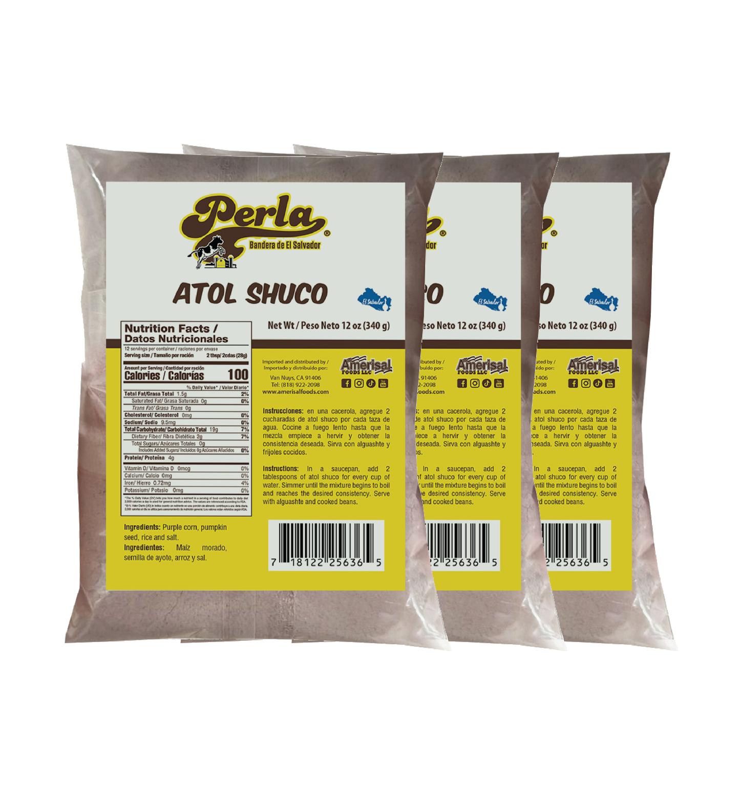 Perla Atol Shuco Drink Mix - 12 oz, Pack of 3