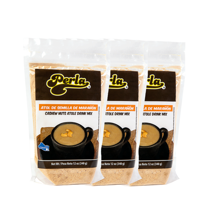 Perla Cashew Nuts Atole Drink Mix (Atol de Semilla de Maranon) 12 oz, PACK OF 3