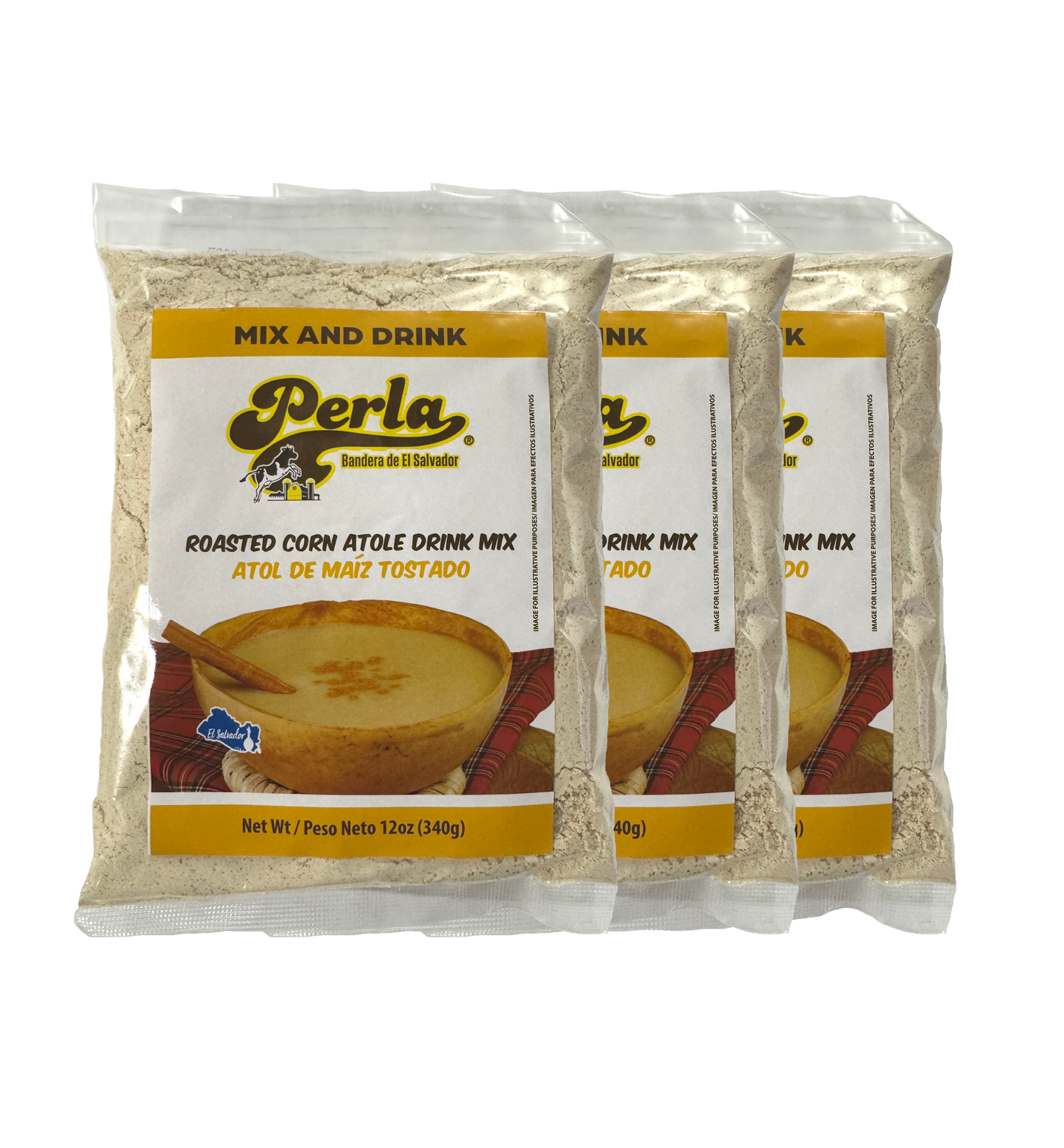 Perla Roasted Corn Drink Mix (Atol de Maiz Tostado) 12 oz, PACK OF  3