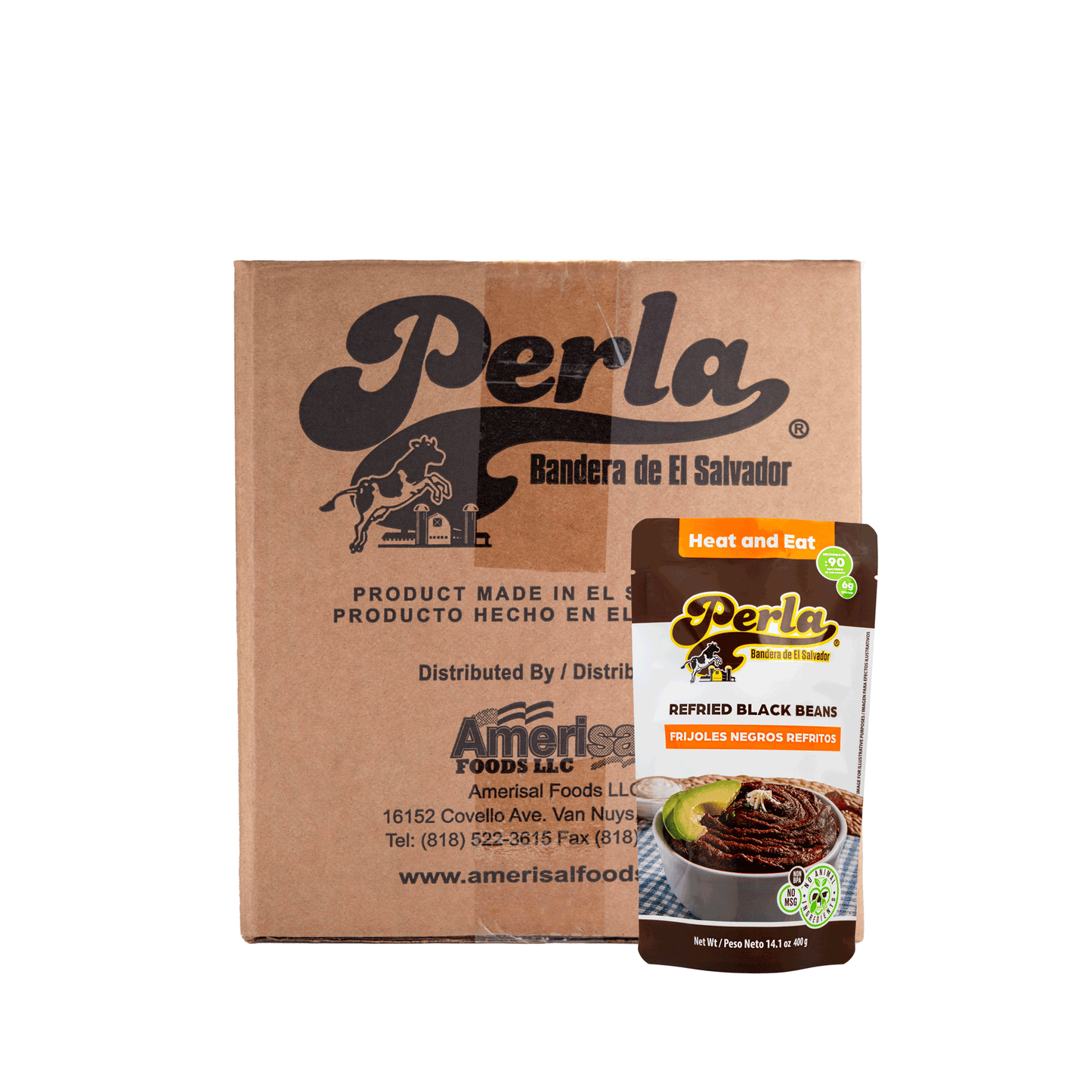 Perla Refried Black Beans (Frijoles Negros Refritos) 14oz, Case of 20