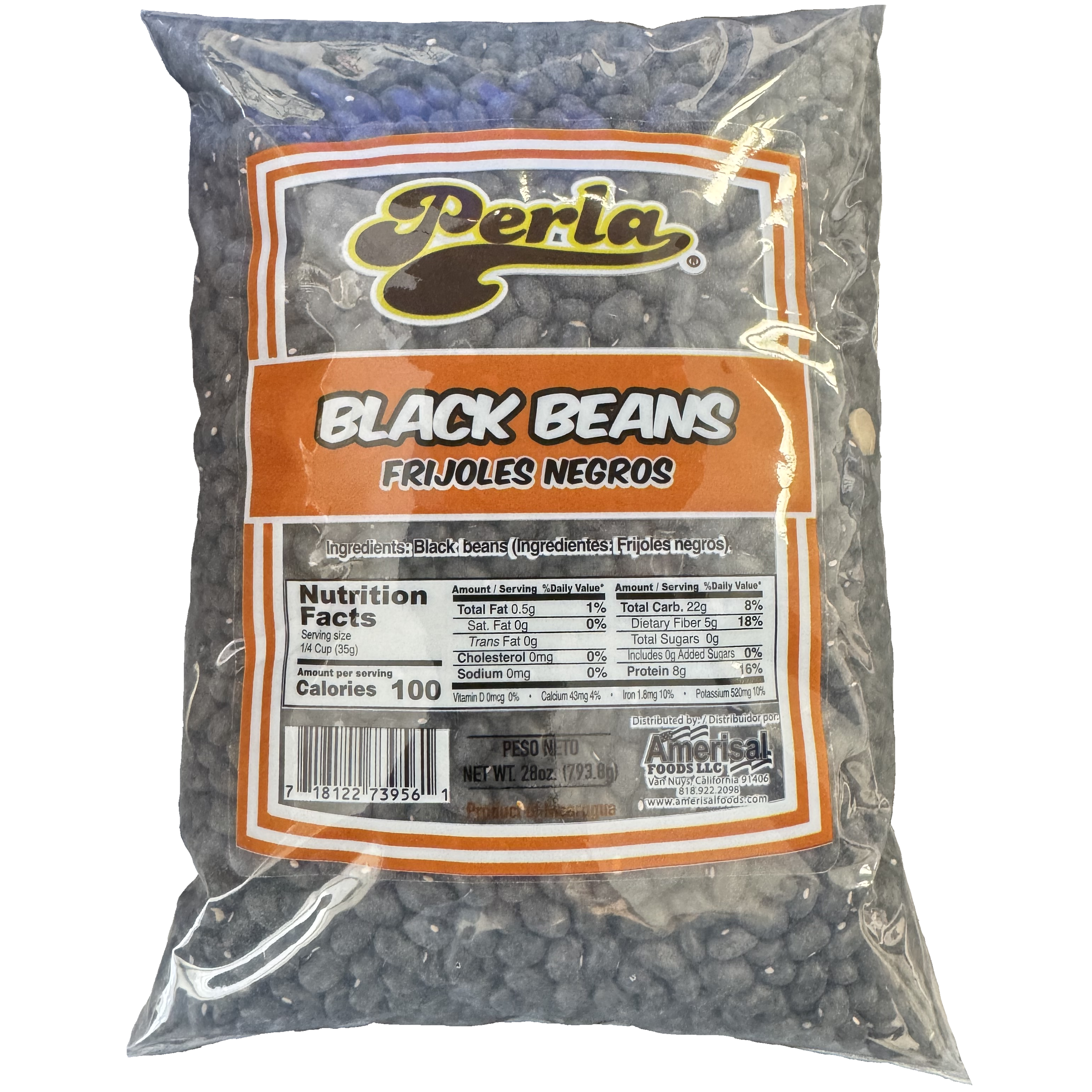 Perla Black Beans (Frijoles Negros) 28 oz, Single Bag