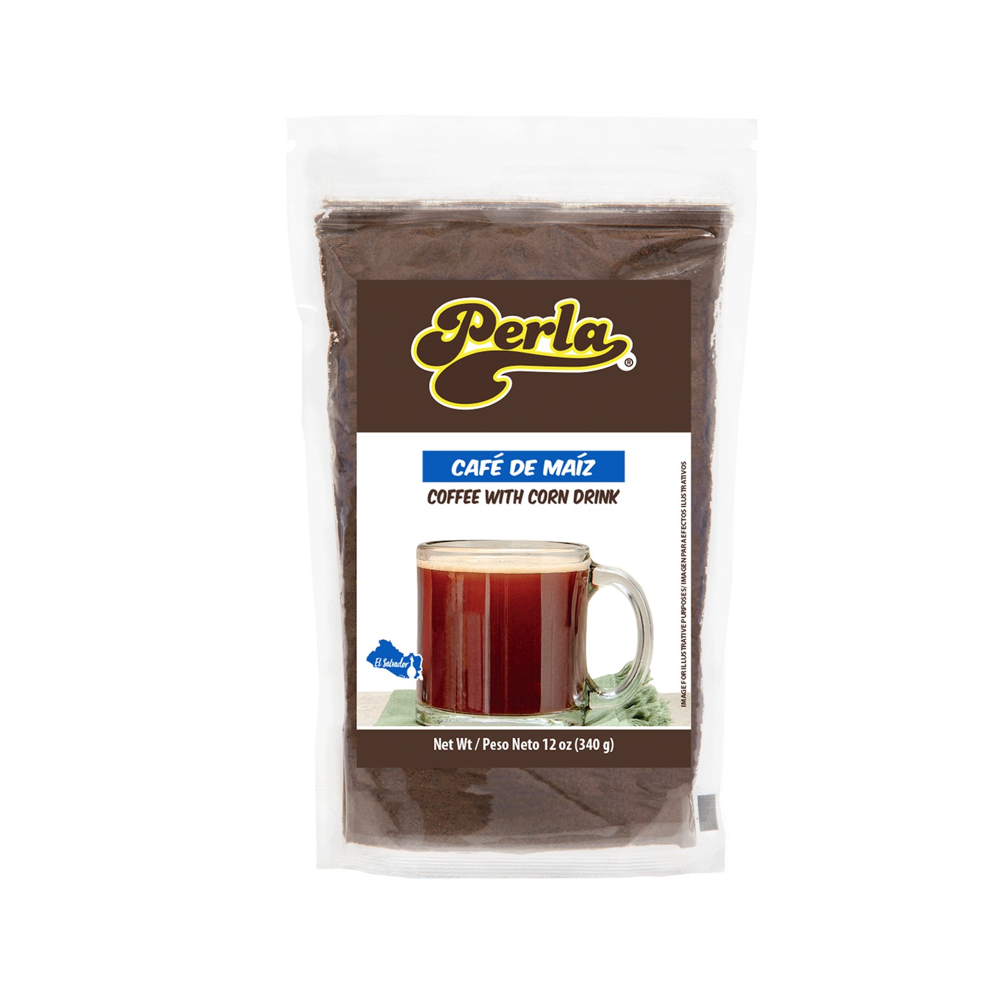Perla Coffee with Corn Drink Mix (Cafe de Maiz) 12 oz, Single Pouch
