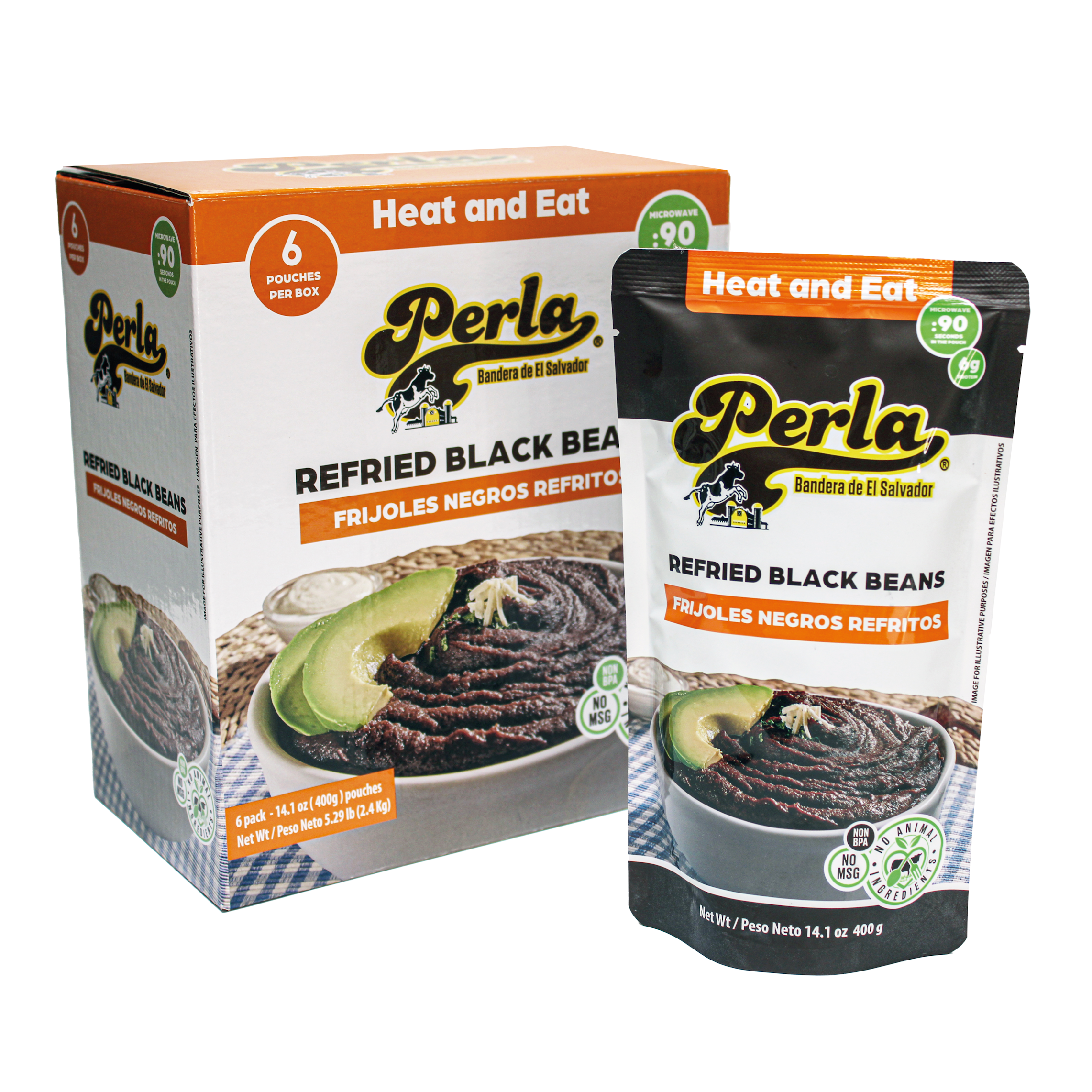 Perla Refried Black Beans (Frijoles Negros Refritos) 14 oz - PACK OF 6