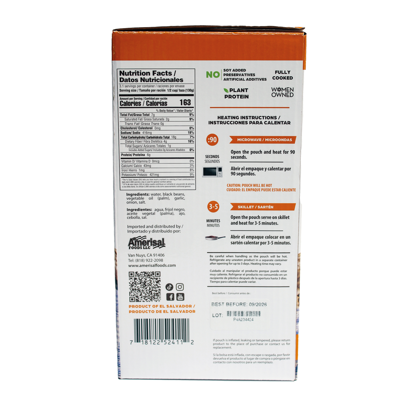 Perla Refried Black Beans (Frijoles Negros Refritos) 14 oz (Pack 6)