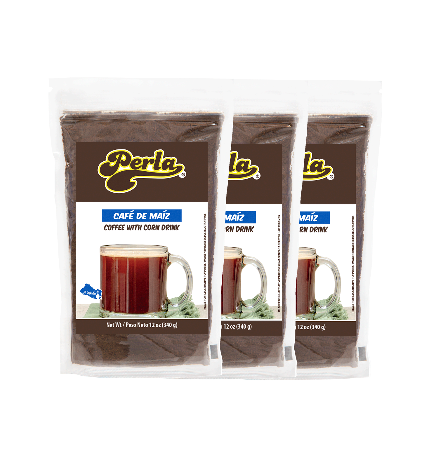 Perla Coffee with Corn Drink Mix (Cafe de Maiz) 12 oz, PACK OF 3