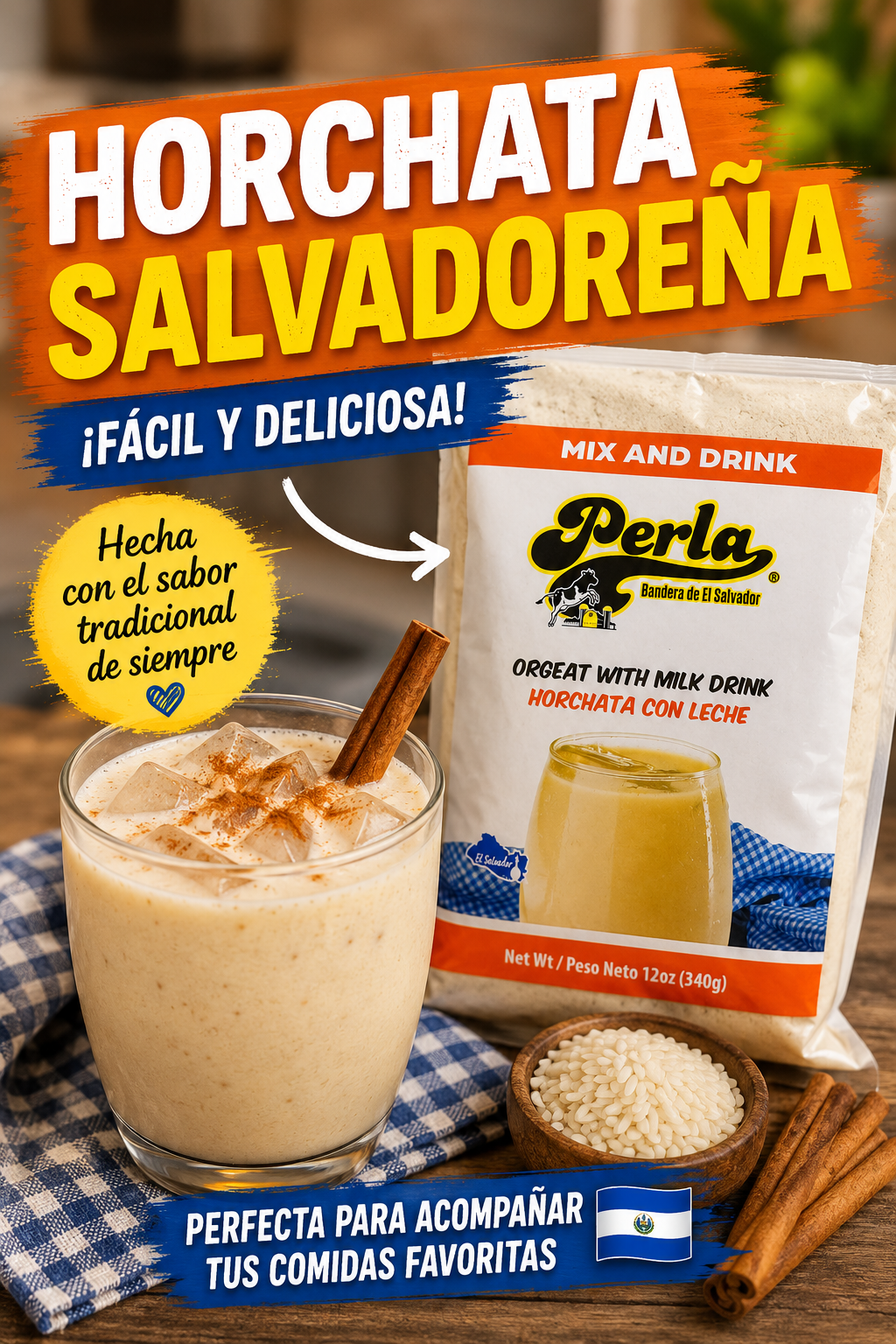 Perla Orgeat with Milk Drink Mix (Horchata con Leche) 12 oz, Pack of 3