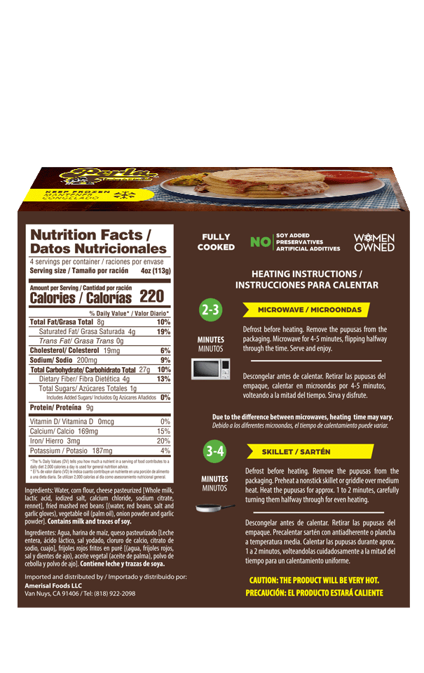 Perla Pupusas de Maiz con Queso y Frijol (Pupusas Cheese and Beans Corn Pupusas) 16 oz