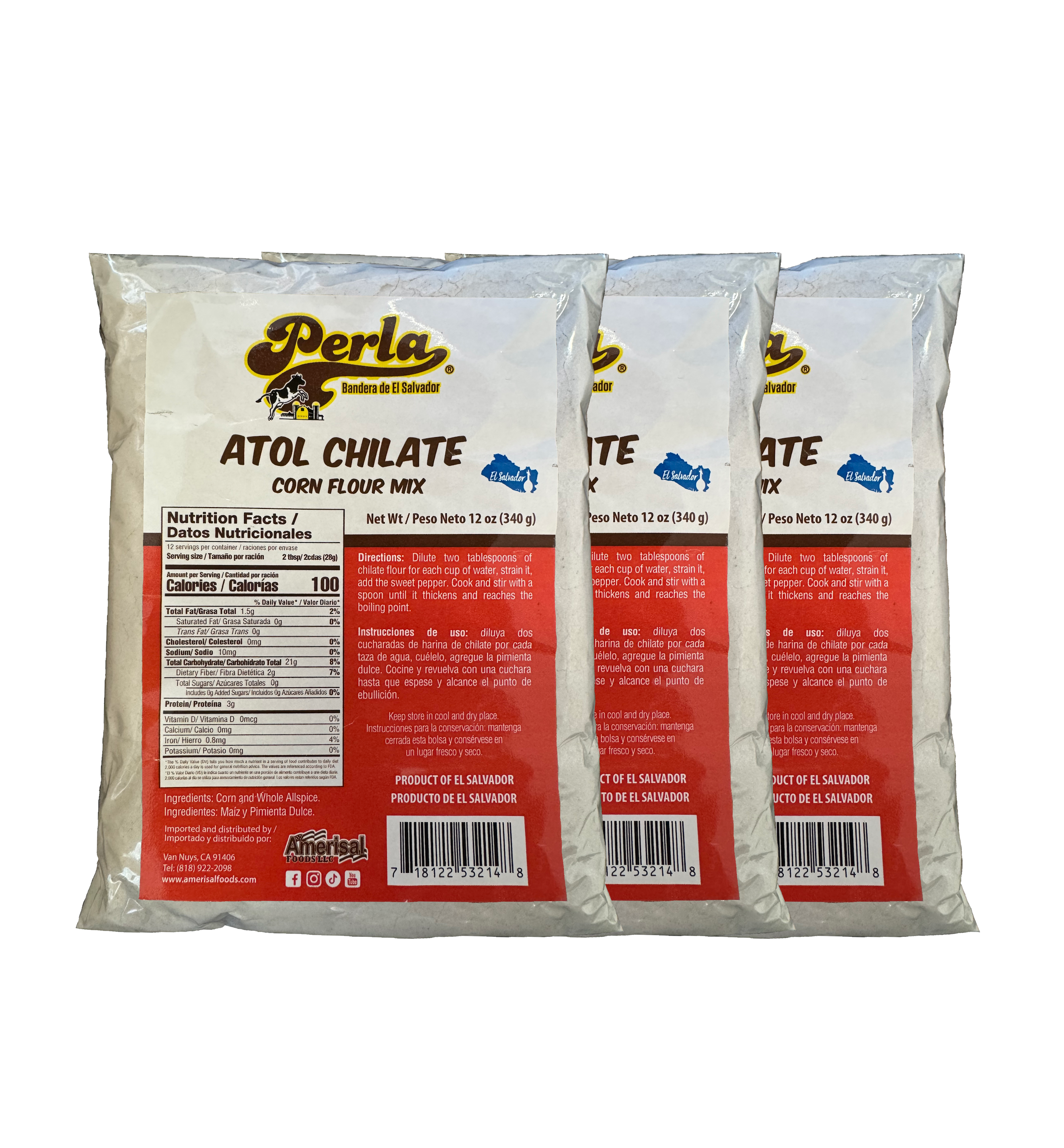 Perla Atol Chilate (Corn Flour Mix)l PACK OF 3