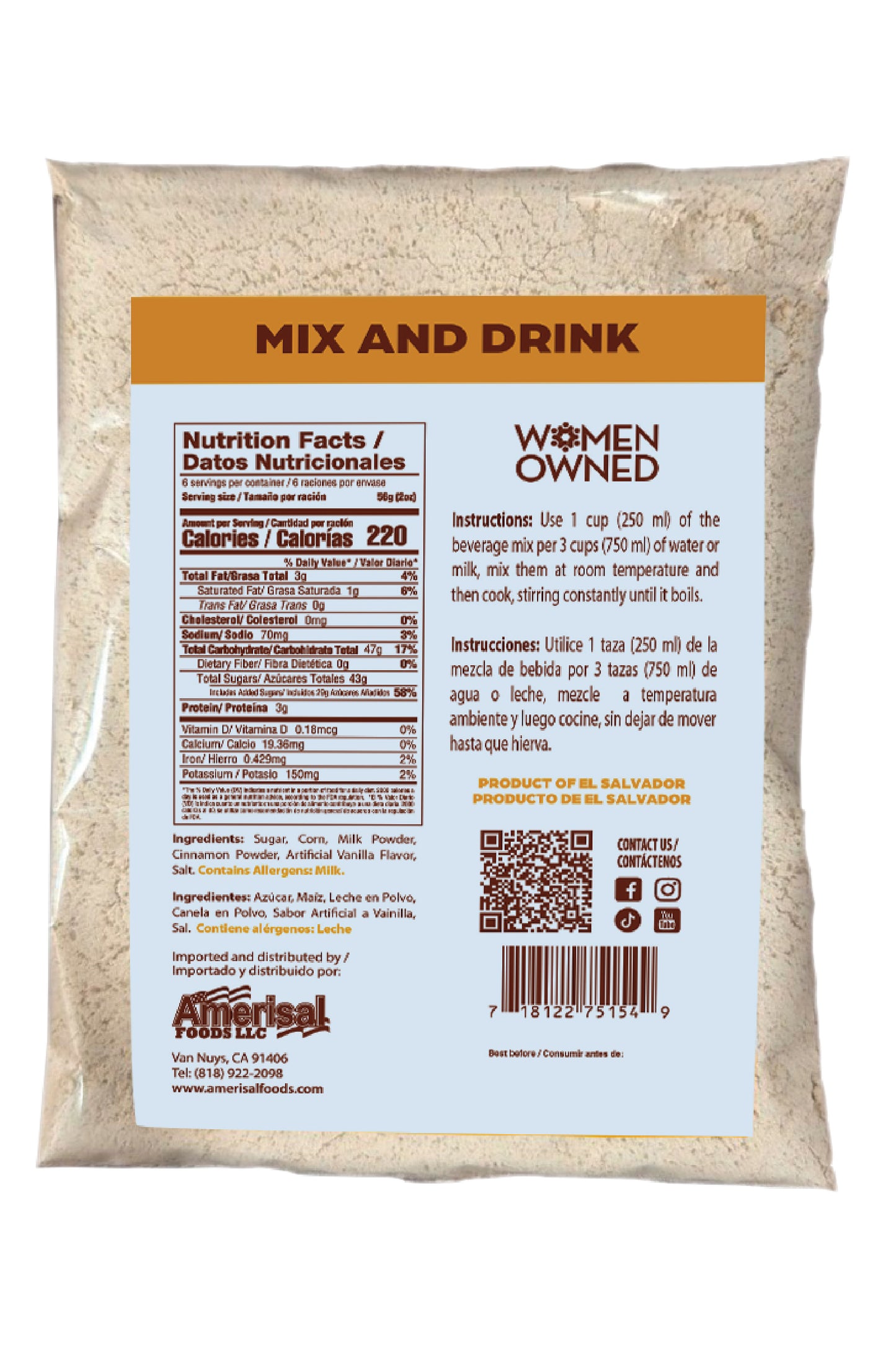 Perla Roasted Corn Drink Mix (Atol de Maiz Tostado) 12 oz, Single Pouch