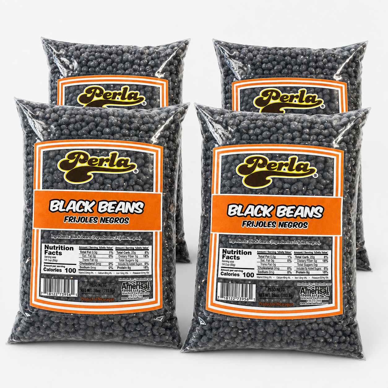 Perla Black Beans (Frijoles Negros) 28 oz, Pack of 4