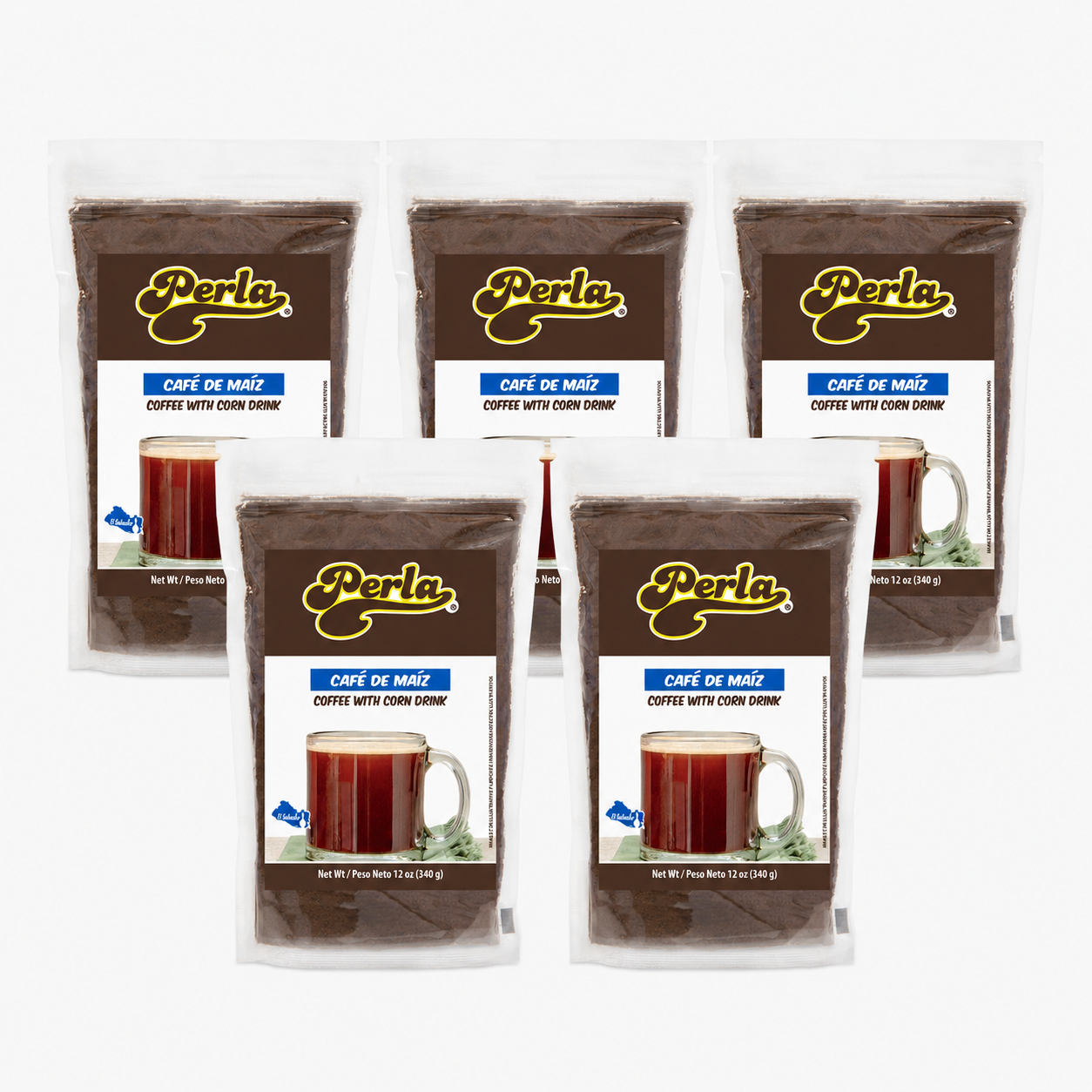 Perla Coffee with Corn Drink Mix (Cafe de Maiz) 12 oz, PACK OF  5