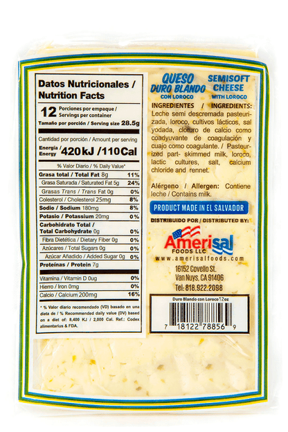 Perla Queso Duro Blando con Loroco (Hard Soft Cheese with Loroco) 12 oz