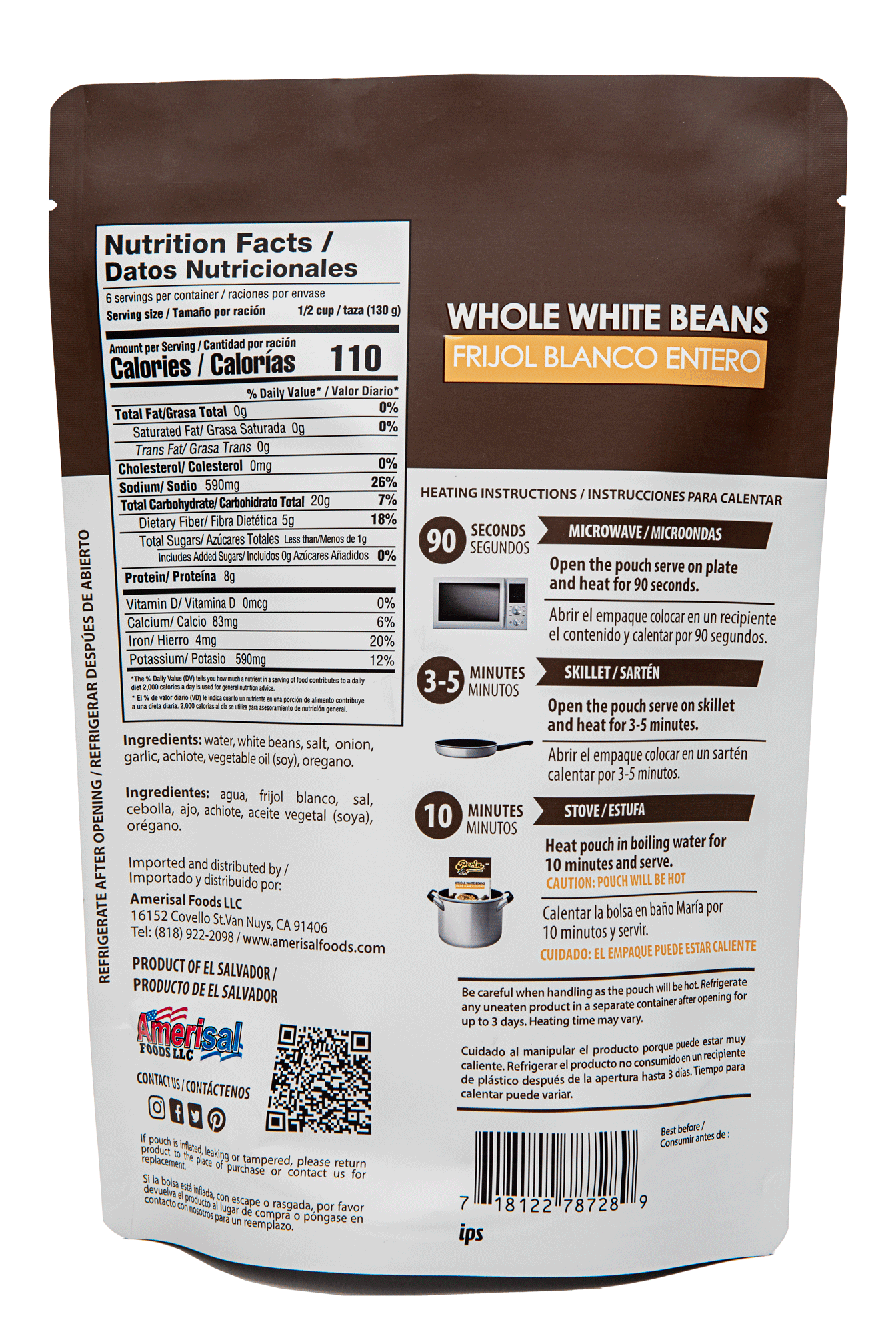 Perla White Beans Soup (Sopa de Frijol Blanco Entero) Single Pouch, 28.2 oz