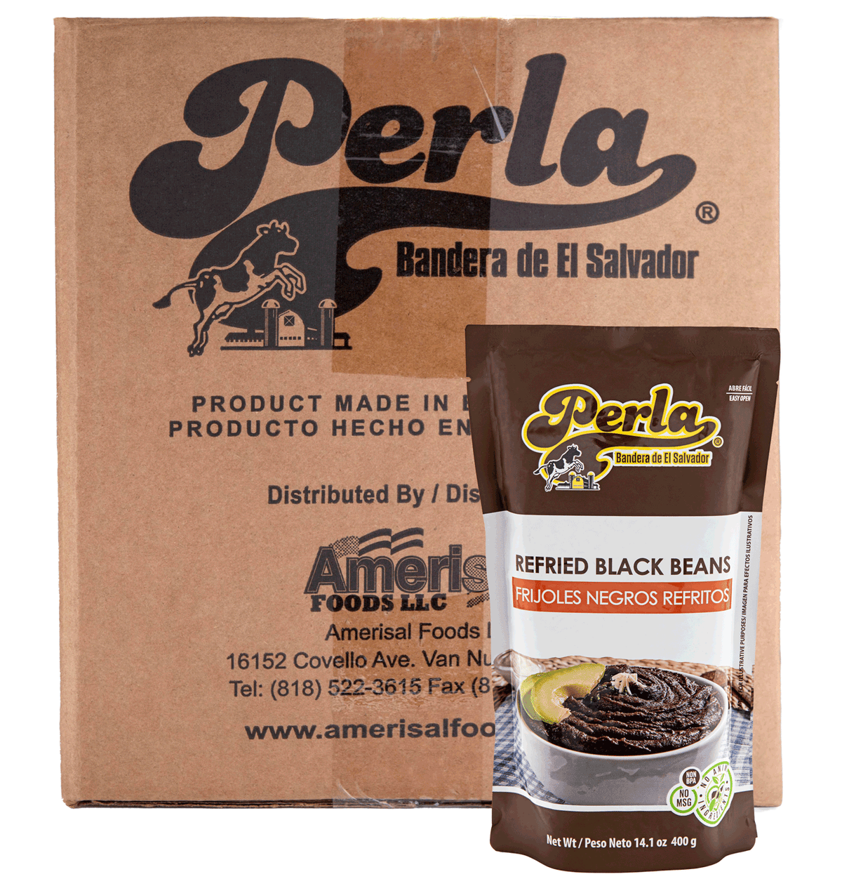 Perla Salvadoran Refried Black Beans - Case of 20 (14 oz each)